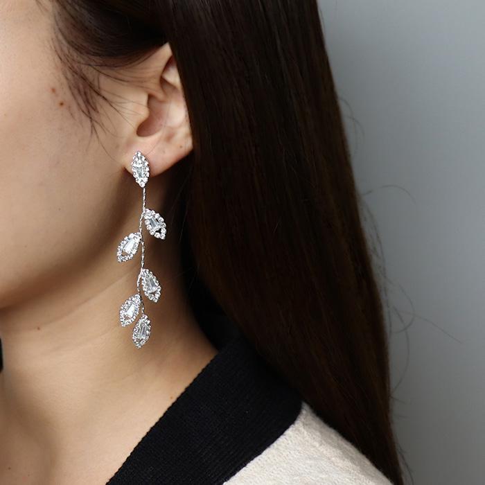 ピアス ジルコニア リーフ ロング ゴールド シルバー シルバー925 S925