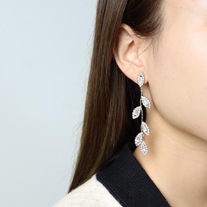 ピアス ジルコニア リーフ ロング ゴールド シルバー シルバー925 S925