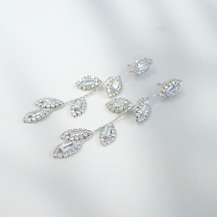 ピアス ジルコニア リーフ ロング ゴールド シルバー シルバー925 S925
