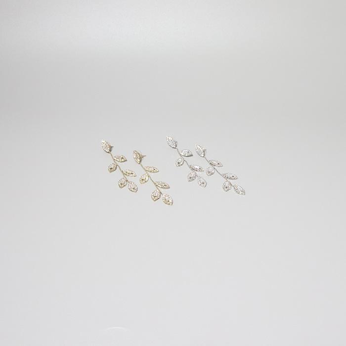 ピアス ジルコニア リーフ ロング ゴールド シルバー シルバー925 S925