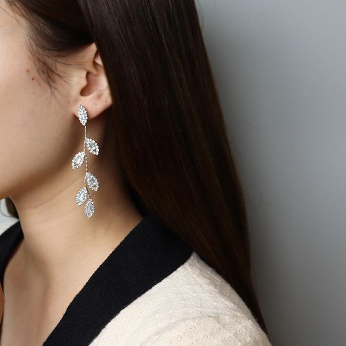ピアス ジルコニア リーフ ロング ゴールド シルバー シルバー925 S925