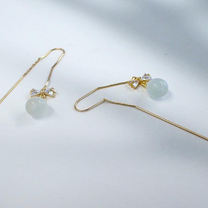 ピアス リボン ジルコニア アメリカンピアス ビジュー ガラス ゴールド