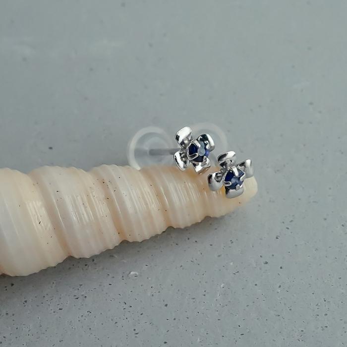 ピアス K10WG 10K 10金 サファイア ホワイトゴールド 花 フラワー プチ