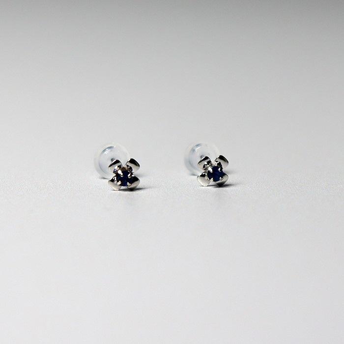 ピアス K10WG 10K 10金 サファイア ホワイトゴールド 花 フラワー プチ