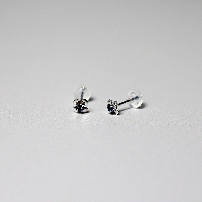 ピアス K10WG 10K 10金 サファイア ホワイトゴールド 花 フラワー プチ