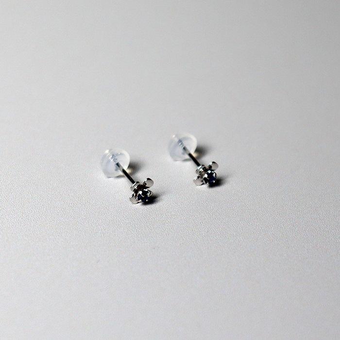 ピアス K10WG 10K 10金 サファイア ホワイトゴールド 花 フラワー プチ
