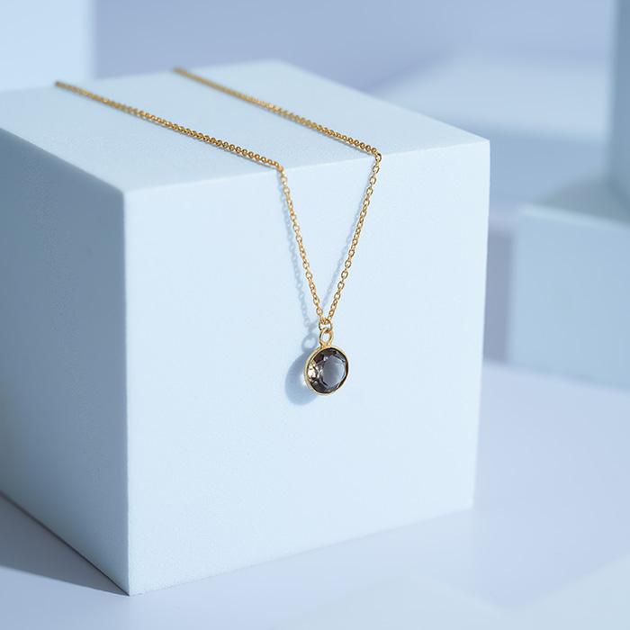 ネックレス スモーキークォーツ 天然石 一粒 アクセサリー ゴールド 