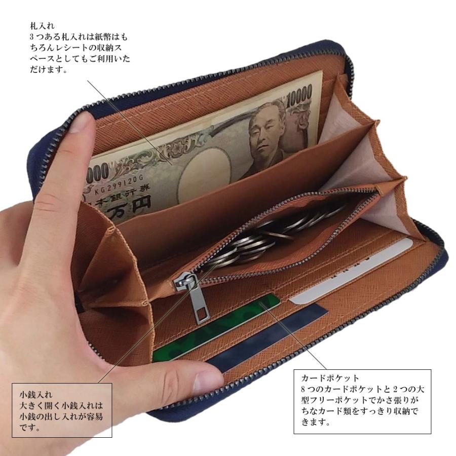 箱無し特価 ラウンドファスナー長財布 シュリンクレザー型押し メンズ レディース 男女共用小銭入れ付 PUレザー ブラック ネイビー ブラウン 黒 茶 |  | 03