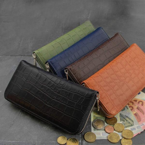 牛革マットクロコ型押し ラウンドファスナー ロングラウンドウォレット 紳士用 男性用 長財布 送料無料 Luciano Valentino ルチアーノバレンチノ | 