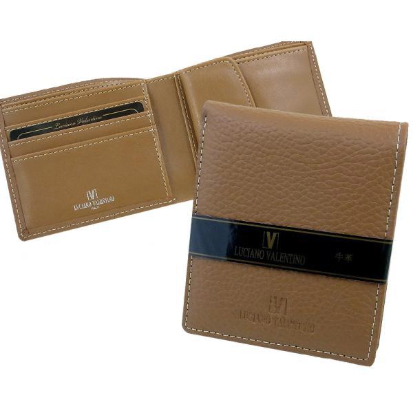 箱無し  メンズ 定番 本革 牛革 二つ折財布LUCIANO VALENTINO ルチアーノ・バレンチノ  短財布 キャメル luv3002ca | 