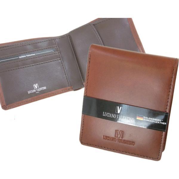箱無し  メンズ 定番 二つ折り財布 サラマンダーボンデッドレザーLUCIANO VALENTINO ルチアーノ・バレンチノ  短財布 ブラウン luv7002br | 