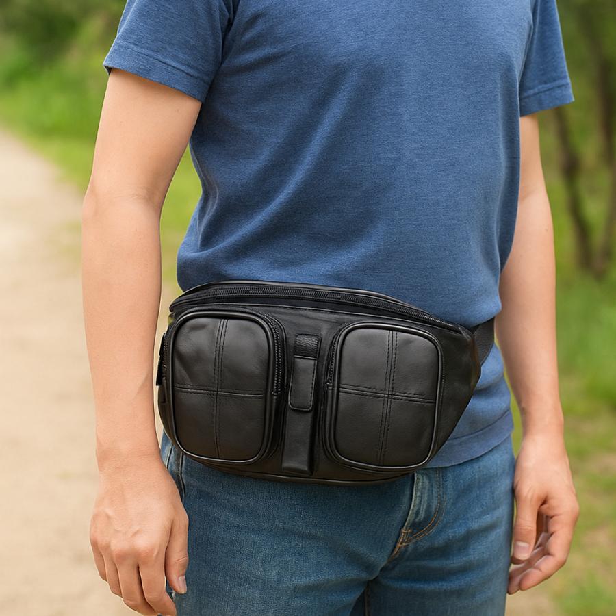 高級本革 高級ラム革ウエストポーチ ウエスト＆ボディ バッグ メンズ