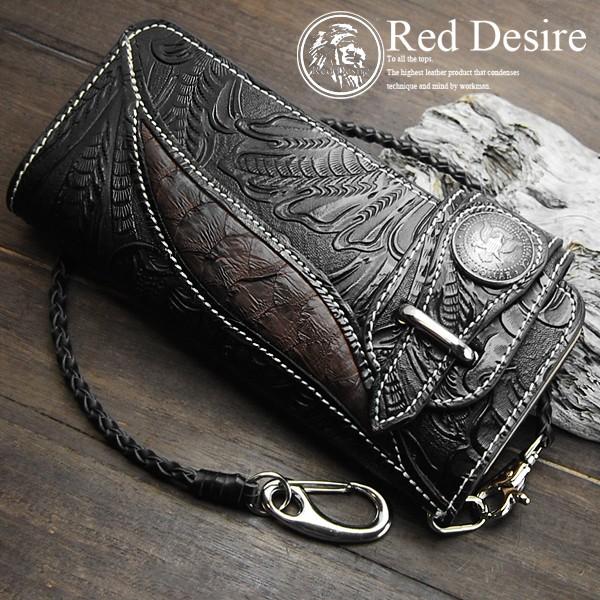 バイカーズウォレット 長財布 バッファロー コンチョ アメカジ レザー 黒 メンズ長財布 ブランド Red Desire レッドデザイヤー 牛革本革
