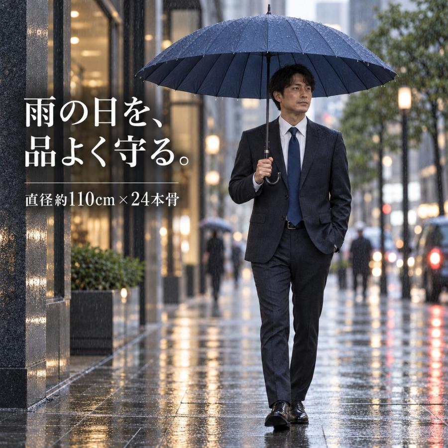 ビッグサイズ 長傘 24本傘 メンズ傘 GOODデザイン 65センチ ワンタッチ