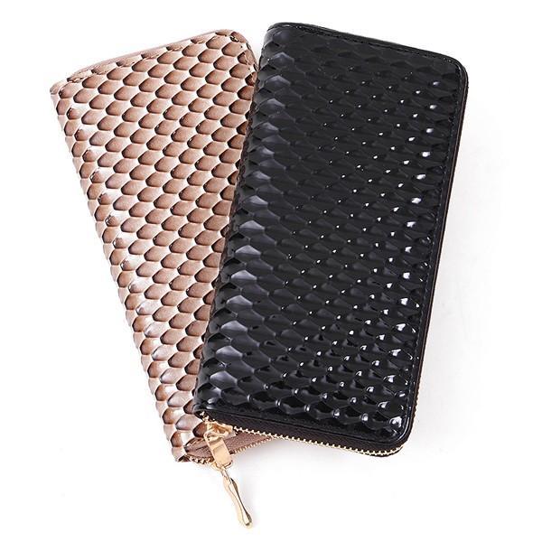 女性用長財布 スネークウロコ型押し レザー調長財布ロングウォレット