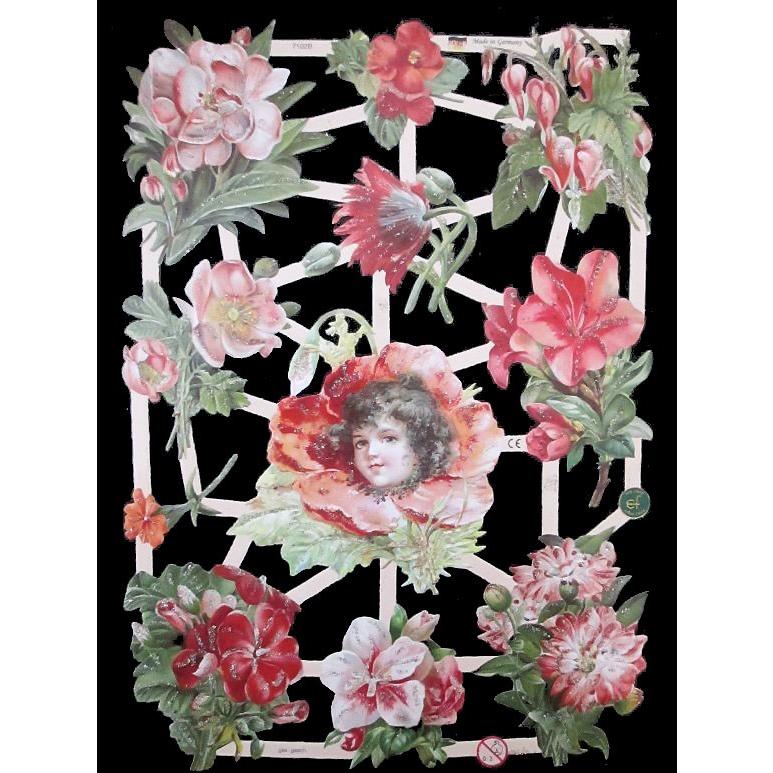 作品販売可能 ドイツ製クロモス 赤い花 少女 7102bg ラメ有 コラージュ デコパージュ スクラップ Lakesidecoc