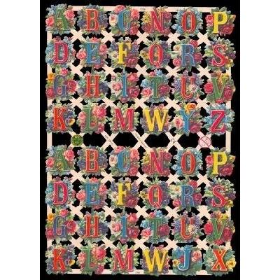 作品販売可能 ドイツ製クロモス 花柄アルファベット 1シート 7286 ラメ無 コラージュ デコパージュ