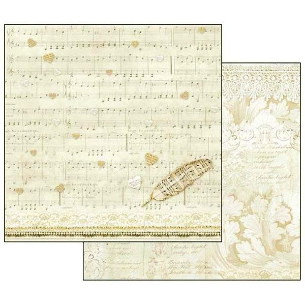 スタンペリア Stamperia イタリア 両面柄 スクラップブッキングペーパー 1枚バラ売り 音楽 楽譜 フェザー Sbb554 スコア 割引も実施中 12x12インチ 羽