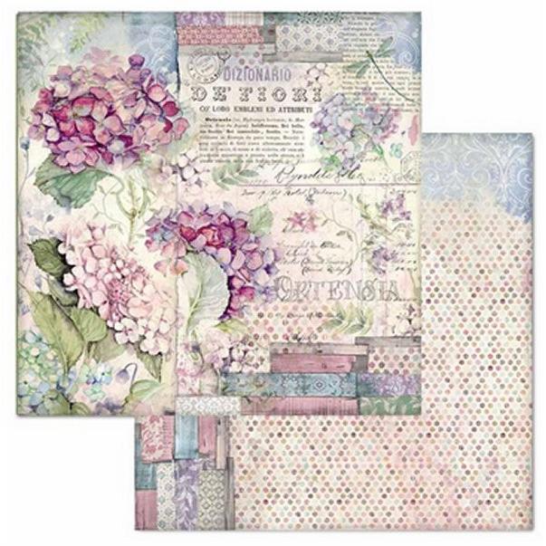 スタンペリア Stamperia イタリア 両面柄 スクラップブッキングペーパー 1枚バラ売り 12x12インチ あじさい Sbb694 Hortensia アジサイ 大幅値下げランキング 紫陽花