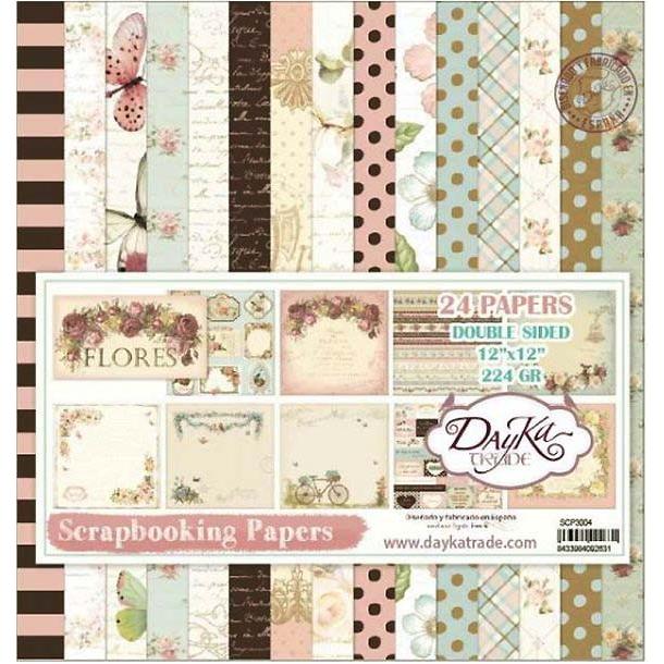 Dayka Trade スペイン 作品販売可能 スクラップブッキング用ペーパー 30 5x30 5cm アシッドフリー 両面柄 24シート Made In Spain 花のコレクション Scp 3004