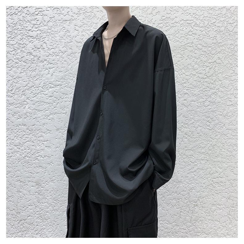 カジュアルシャツ メンズ   ３色 無地 長袖  ブラック ホワイト 冷感 ゆったり レギュラー 通勤 ビジネス ビジネス 学生 大人 春夏　 |  | 04