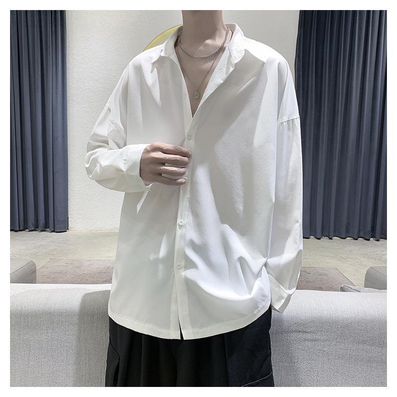 カジュアルシャツ メンズ   ３色 無地 長袖  ブラック ホワイト 冷感 ゆったり レギュラー 通勤 ビジネス ビジネス 学生 大人 春夏　 |  | 09