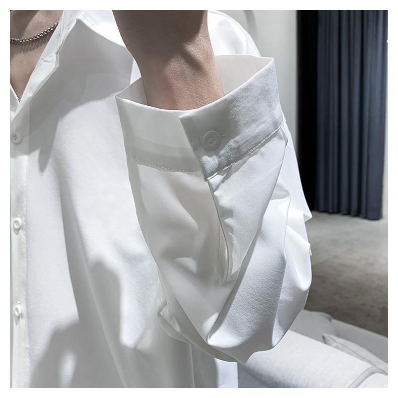 カジュアルシャツ メンズ   ３色 無地 長袖  ブラック ホワイト 冷感 ゆったり レギュラー 通勤 ビジネス ビジネス 学生 大人 春夏　 |  | 11