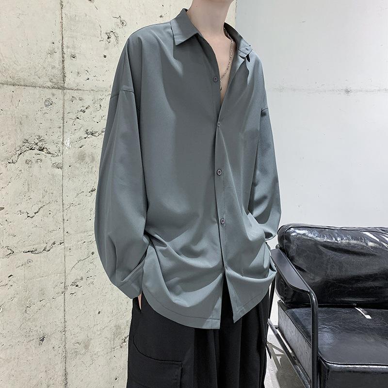 カジュアルシャツ メンズ   ３色 無地 長袖  ブラック ホワイト 冷感 ゆったり レギュラー 通勤 ビジネス ビジネス 学生 大人 春夏　 |  | 12