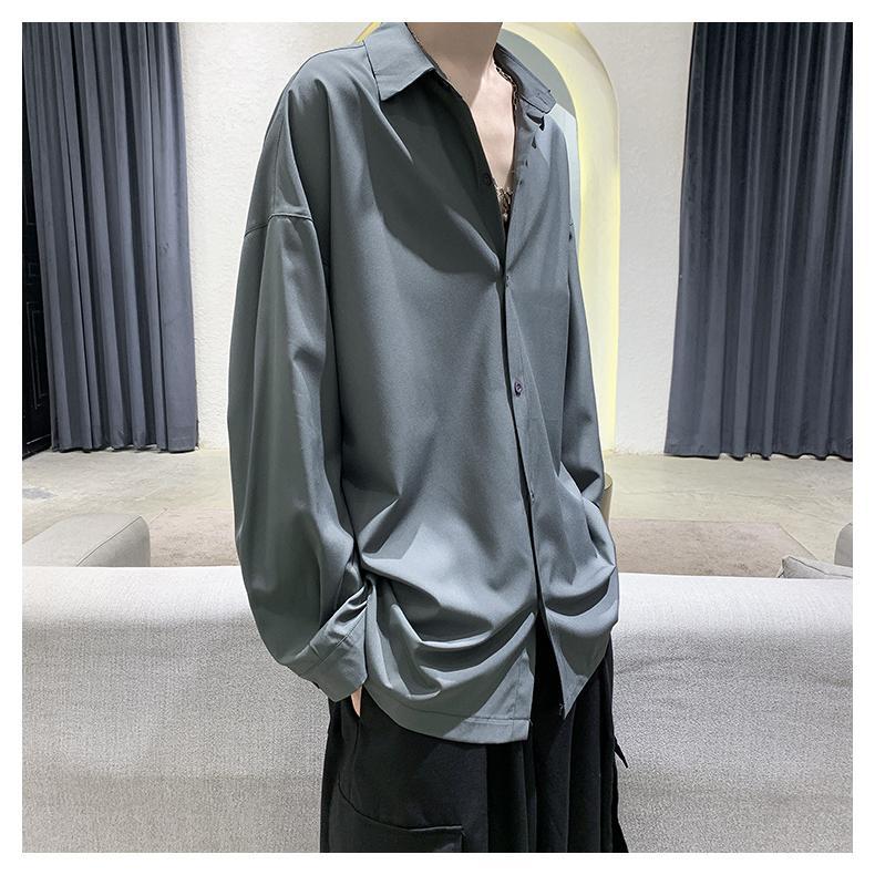 カジュアルシャツ メンズ   ３色 無地 長袖  ブラック ホワイト 冷感 ゆったり レギュラー 通勤 ビジネス ビジネス 学生 大人 春夏　 |  | 10