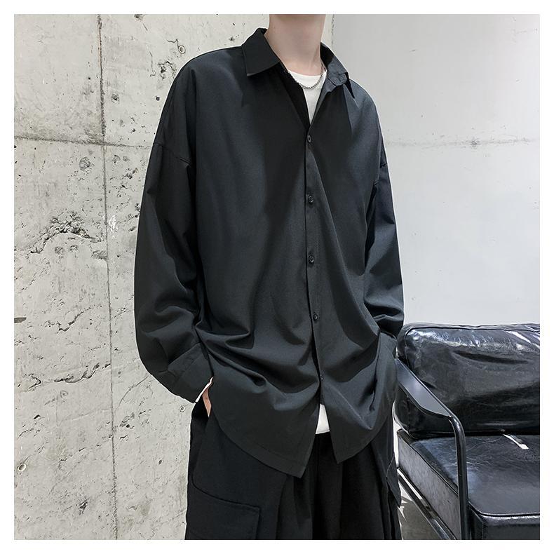 カジュアルシャツ メンズ   ３色 無地 長袖  ブラック ホワイト 冷感 ゆったり レギュラー 通勤 ビジネス ビジネス 学生 大人 春夏　 |  | 06