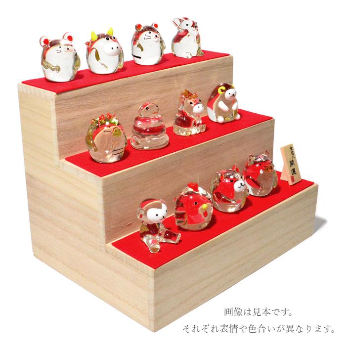 パワーストーン 置き物 十二支 金箔 ひな壇 ※台座付き 金箔入り お守り 開運 運気上昇 幸福 招福 正月 干支 ガラス 送料無料【メール便不可】 |  | 05