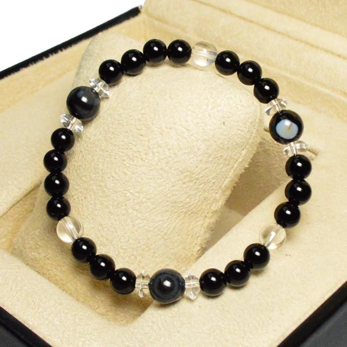 天然石 パワーストーン 厄除け ブレスレット ストラップ セット オニキス 天眼石 水晶 メール便送料無料 |  | 02