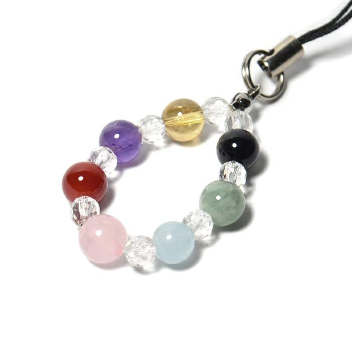パワーストーン ストラップ 厄除け 七色 厄よけ 開運 水晶 天然石