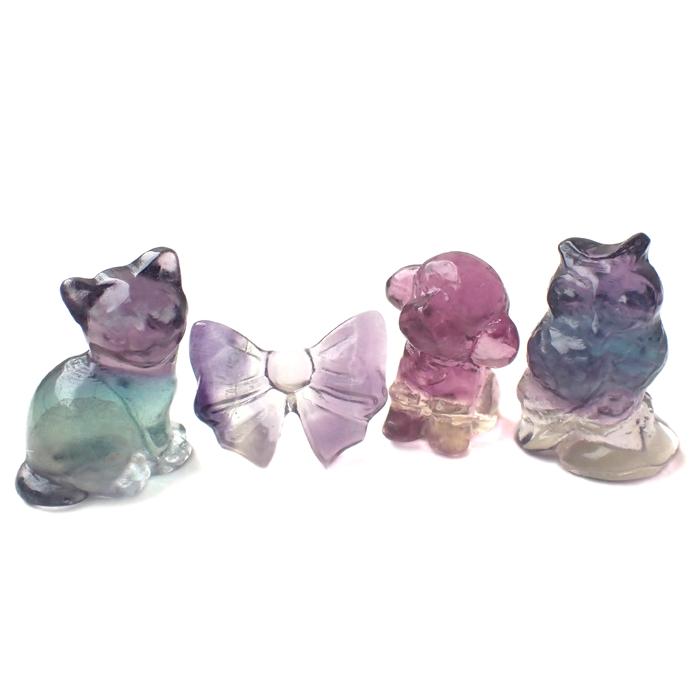パワーストーン  置き物 フローライトミニチュア ※4種類から選べる プードル 犬 ネコ フクロウ リボン 天然石 |  | 06