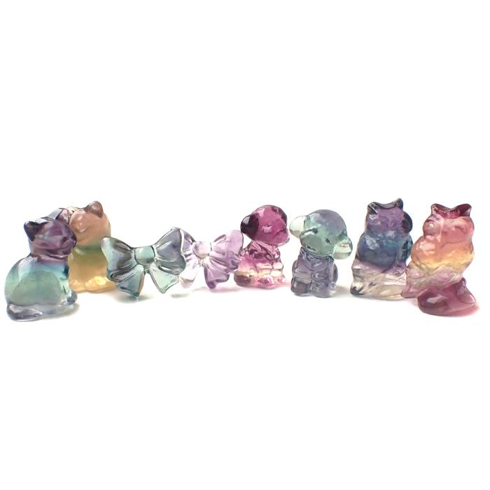 パワーストーン  置き物 フローライトミニチュア ※4種類から選べる プードル 犬 ネコ フクロウ リボン 天然石 |  | 07