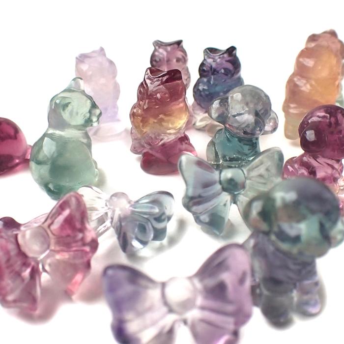 パワーストーン  置き物 フローライトミニチュア ※4種類から選べる プードル 犬 ネコ フクロウ リボン 天然石 |  | 08