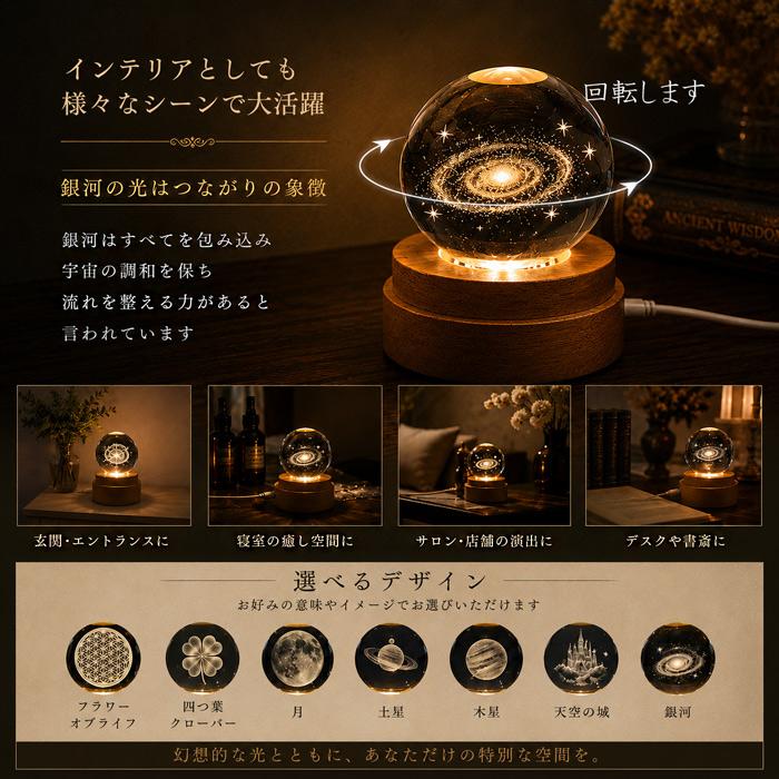 幻想のクリスタルライト 光る・回る｜フラワーオブライフ 月 木星 土星