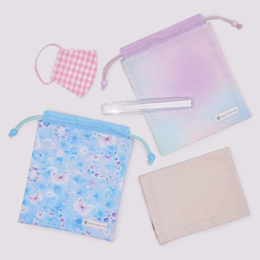 巾着・中 マチ無し給食袋 [2026春モデル] 撥水ノーアイロン 小物入れ おしゃれ かわいい 保育園 小学校 小学生 子供 キッズ 女の子 ゆうパケット配送 | COLORFUL CANDY STYLE | 19