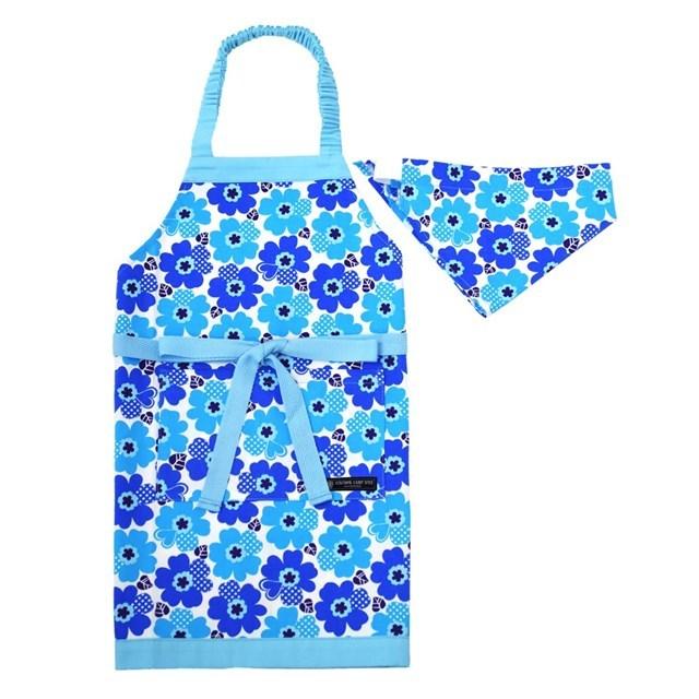 Colorful Candy Style子どもエプロン 100 1cm ノルディックフラワー ブルー 子供 エプロン 三角巾 セット ゴム キッズ おしゃれ 幼稚園 小学校 大流行中