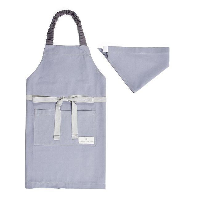 エプロン＆三角巾セット(110〜120cm)☆ 子どもエプロン 100〜120cm くすみ無地 グレイッシュブルー 三角巾