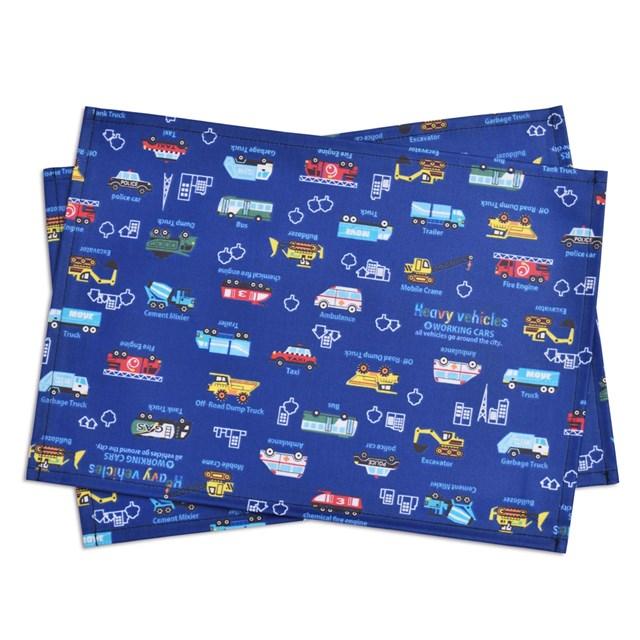 ランチョンマット ラミネート 25cm 35cm 2枚セット アクセル全開はたらく車 ロイヤルブルー 撥