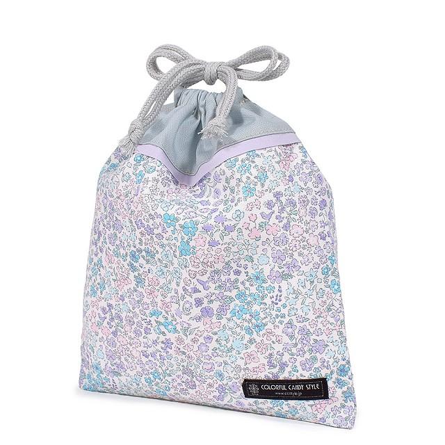 巾着 中 マチ無し給食袋 ネームタグ付き フローラルオアシス 給食袋 小学校 巾着袋 おしゃれ コップ袋 子供 小学生 ゆうパケット配送 の商品画像