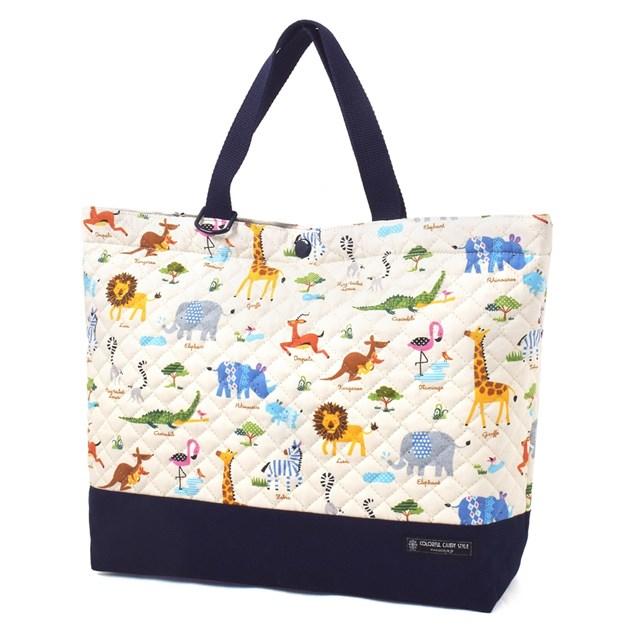 マチ付きキルティングレッスンバッグ ループ付き サバンナ横断どうぶつ大行進 生成 大きめ 手さげバッグ 通学 入園 子供 N Colorful Candy Style 通販 Yahoo ショッピング