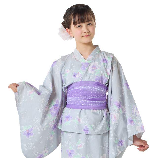 浴衣セット スイートピー・グレー ゆかた 浴衣ドレス 綿100% 子供 夏祭り 部屋着 花火大会 | ブランド登録なし