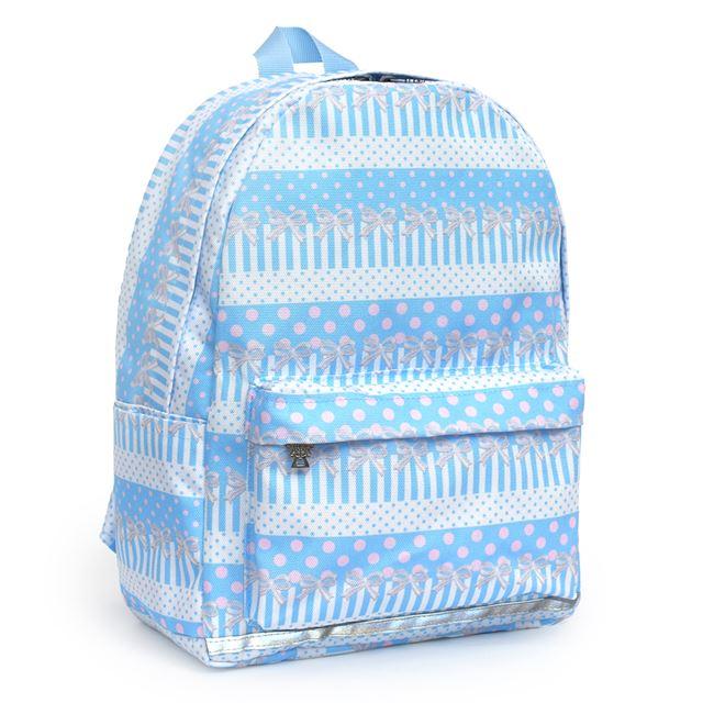リュックサック チェストベルト付き リフレクター付き 撥水タイプ ポルカドットとレースリボンに魅せられて(ライトブルー) 小学生 キッズ | ブランド登録なし | 01