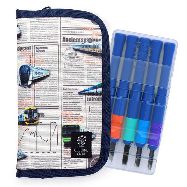 彫刻刀セット 右利き 撥水・軽量タイプ 新幹線と鉄道ワールド・グレー