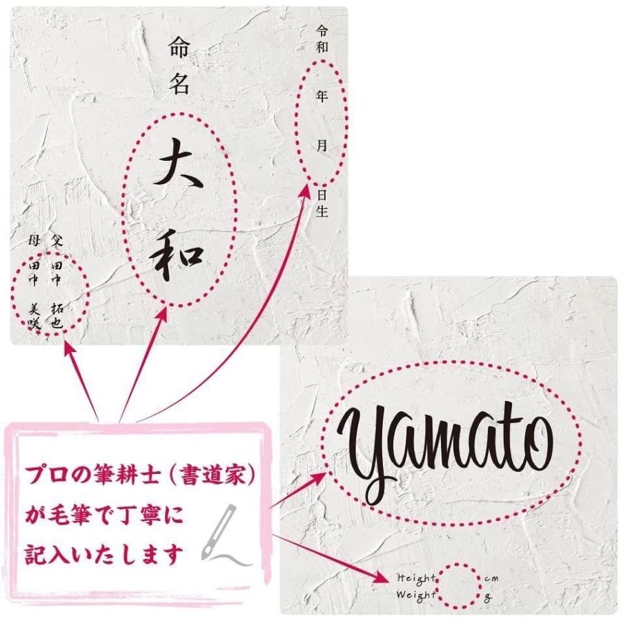 デザイン 命名書　手書き毛筆代書付き おしゃれで可愛い オーダー筆耕付命名紙（裏面 ローマ字 体重・身長記載あり） (IS-3)200ｘ200ｍｍ（ケント紙） |  | 04
