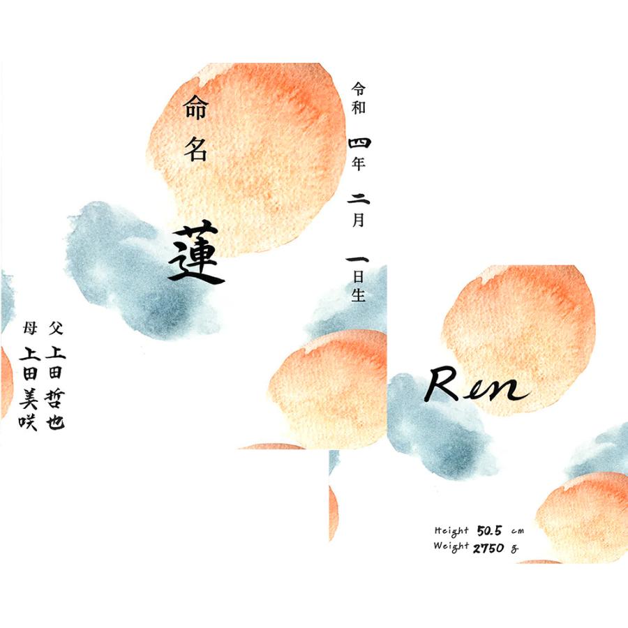 デザイン 命名書　手書き毛筆代書付き おしゃれで可愛い オーダー筆耕付命名紙（裏面 ローマ字 体重・身長記載あり） (IS-7)200ｘ200ｍｍ（ケント紙） |  | 01