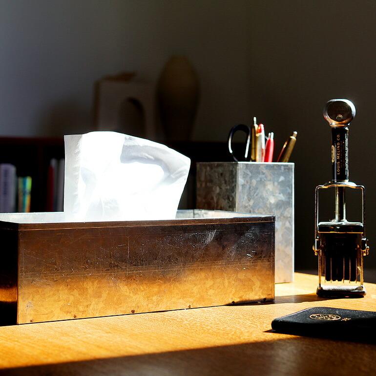 ティッシュケース ティッシュカバー ブリキ 蓋付 シルバー スチール製 インテリア ヴィンテージ fog フォグ ティッシュボックス | fog linen work | 03