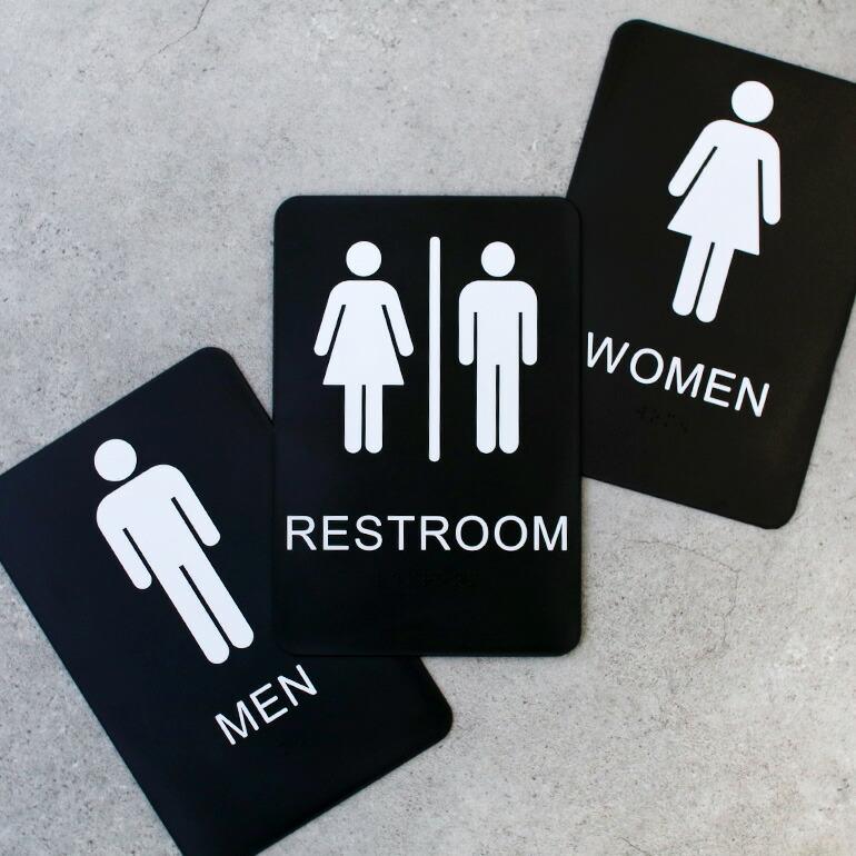 サインプレートトイレ お手洗い 英語 イラスト 点字 お手洗い トイレ オフィス インテリア ディスプレイ 什器 アメリカ HY-KO 6x9inch HeavyDuty サインプレート | ブランド登録なし